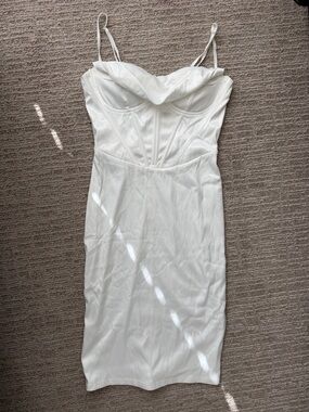 White Corset-Style Midi Dress with Spaghetti Straps